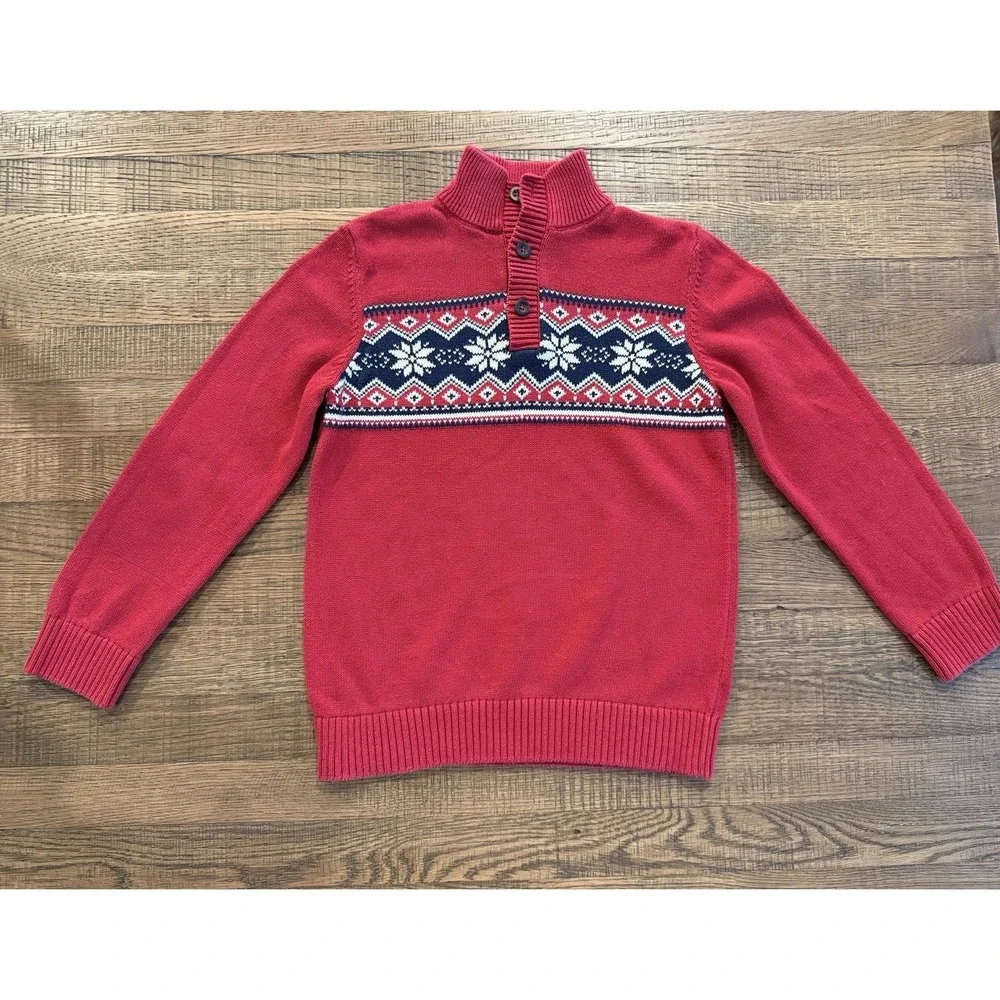 The Children's Place Boys 10/12 Red Fair Isle Sweater Mock Neck EUC
